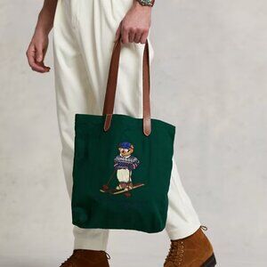 NWT Polo Ralph Lauren Ski Bear Twill Shopper Tote Bag Moss Agate Green Backpack